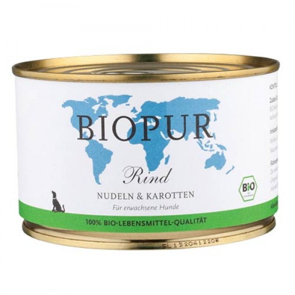 BioPur Hund Rind, Nudeln &amp; Karotten, 400g Dose