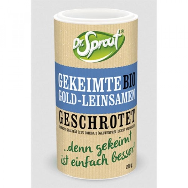 Gold Leinsaat gekeimt, Rohkost, Bio, geschrotet, Omega 3, Dr. Sprout, 200g