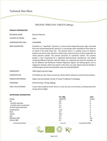 3. Bild von Spirulina Presslinge, Bio, Rohkostqualität, 400g