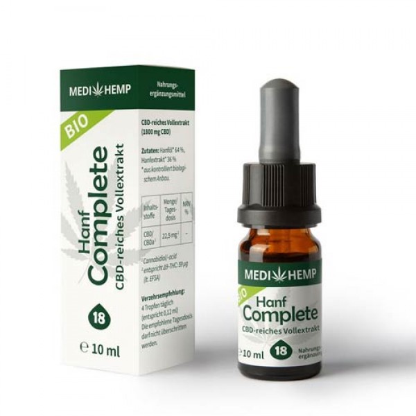 CBD Öl Hanf Complete, Bio, 18% Cannabidiol aus CO2 Extraktion, 10ml